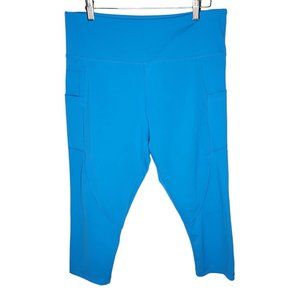 Zyia‎ Active 14-16 Blue Shiny Faux Leather Cropped Side Pockets Women's Leggings